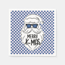 Retro Blauwe Roze Geruite Kerstman Kerstmis 