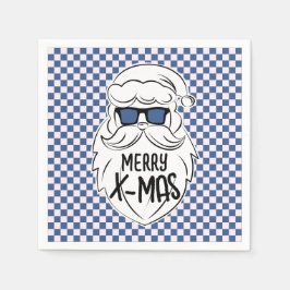 Retro Blauwe Roze Geruite Kerstman Kerstmis Servet
