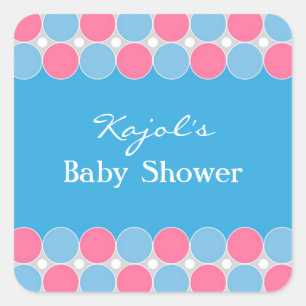 Retro Blauwe & Roze Sticker van het baby shower