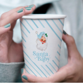 Retro Blauwe Santa Baby kerst baby shower Papieren Bekers