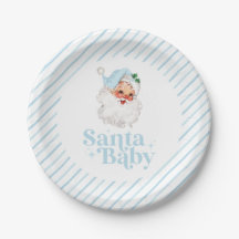 Retro Blauwe Santa Baby kerst baby shower