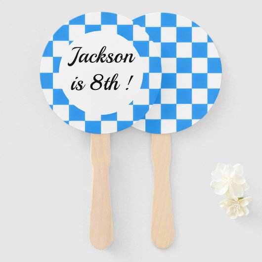 Retro Blauwe Schaakbord Handventilator Handwaaier (Voorkant en achterkant)
