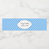 Retro blauwe schaakbord waterfleslabels waterfles etiket (Enkel label)