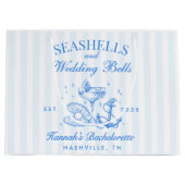 Retro blauwe schelpen & bruiloft bellen vrijgezell groot cadeauzakje (Voorkant)