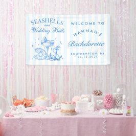 Retro blauwe schelpen & bruiloft bellen vrijgezell spandoek
