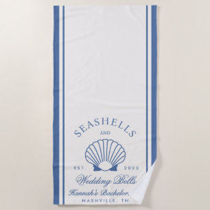 Retro blauwe schelpen & bruiloft bellen vrijgezell strandlaken