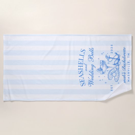 Retro blauwe schelpen & bruiloft bellen vrijgezell strandlaken (Voorkant)