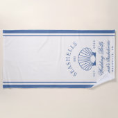 Retro blauwe schelpen & bruiloftbellen vrijgezelle strandlaken (Voorkant)