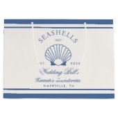 Retro blauwe schelpen & bruiloftsbellen vrijgezell groot cadeauzakje (Voorkant)