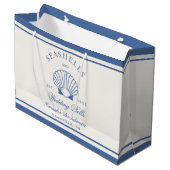 Retro blauwe schelpen & bruiloftsbellen vrijgezell groot cadeauzakje (Voorkant Gekanteld)