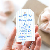 Retro Blauwe Schelpen & Trouwbellen Bachelorette Cadeaulabel
