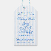 Retro Blauwe Schelpen & Trouwbellen Bachelorette Cadeaulabel (Voorkant)