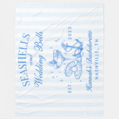 Retro Blauwe Schelpen & Trouwbellen Bachelorette  Fleece Deken (Voorkant)