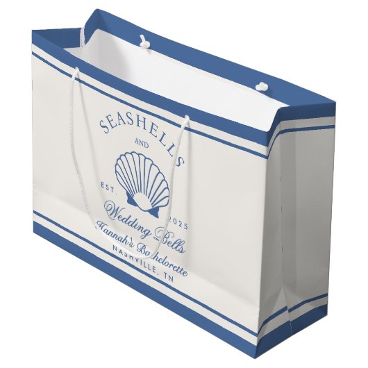 Retro Blauwe Schelpen & Trouwbellen Bachelorette Groot Cadeauzakje (Voorkant Gekanteld)