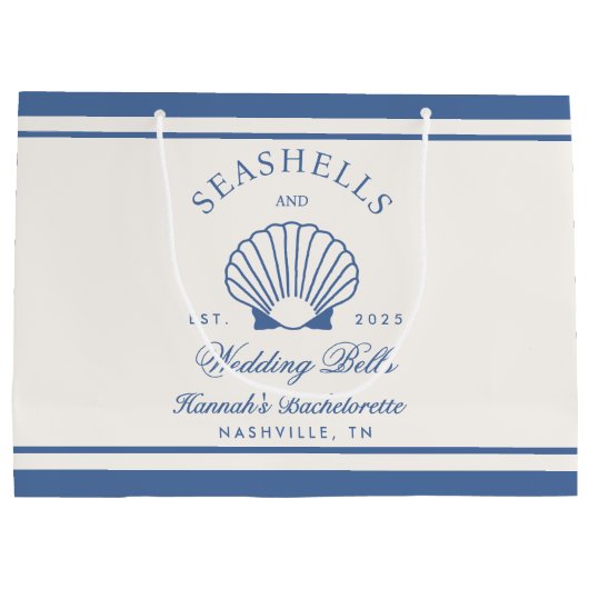 Retro Blauwe Schelpen & Trouwbellen Bachelorette Groot Cadeauzakje (Achterkant)