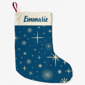 Retro Blauwe Sparkle Kerstmis Patroon Aangepaste N Kleine Kerstsok (Voorkant)