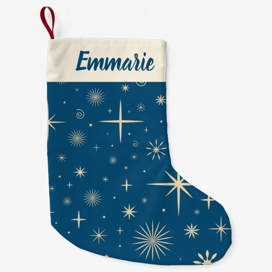 Retro Blauwe Sparkle Kerstmis Patroon Aangepaste N Kleine Kerstsok (Voorkant)