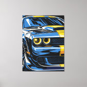 Retro Blauwe Spierauto Front Pop Art Illustratie Canvas Afdruk (Voorkant)