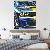 Retro Blauwe Spierauto Front Pop Art Illustratie Canvas Afdruk (Insitu (Slaapkamer))