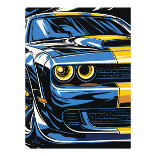 Retro Blauwe Spierauto Voor Pop Art Illustratie Foto Afdruk