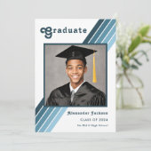 Retro Blauwe Streep Grad Foto Middelbare School Aankondiging (Staand voorkant)