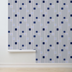 Retro blauwe strepen en vierkanten behang