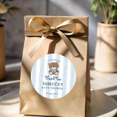 Retro blauwe strepen teddybeer baby shower gunst ronde sticker