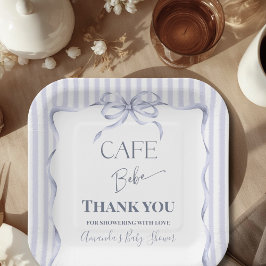 Retro Blauwe Strik Cafe Bebe Jongen Koffie Baby Sh Papieren Bordje