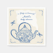 Retro blauwe strikken theepot baby is brouwen douc servet (Voorkant)