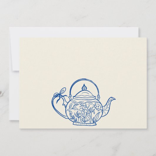 Retro blauwe strikken theepot baby is het brouwen bedankkaart (Achterkant)