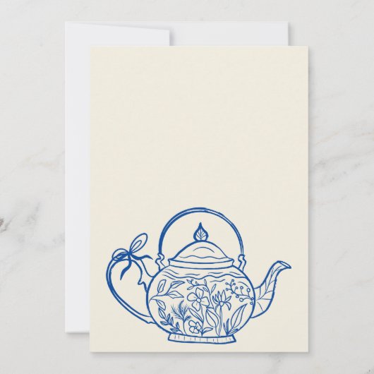 Retro blauwe strikken theepot baby is het brouwen  kaart (Achterkant)