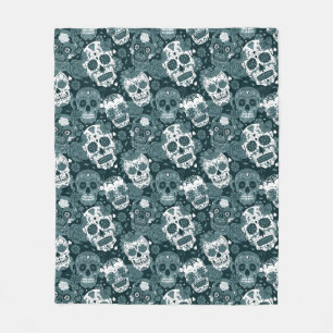 retro blauwe suiker schedel bloem ornamentaal patr fleece deken