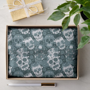 retro blauwe suiker schedel bloem ornamentaal patr tissuepapier