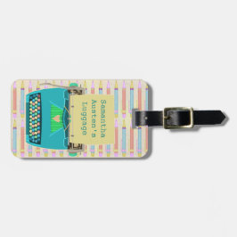 Retro Blauwe Typewriter Midden-Eeuw Modern Custom Bagagelabel