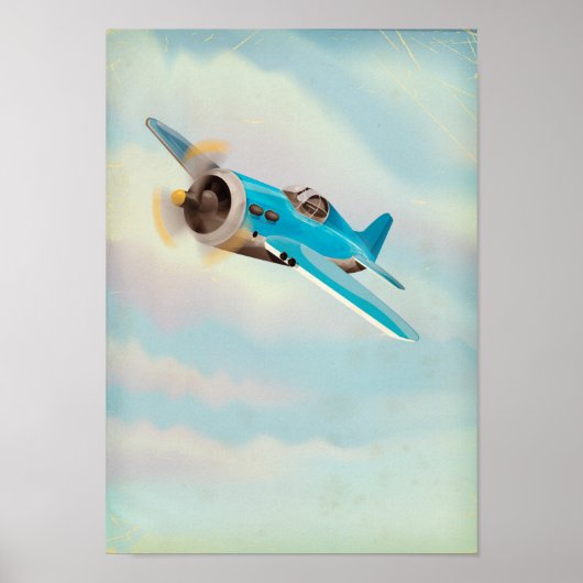 Retro blauwe vliegtuig poster (Voorkant)