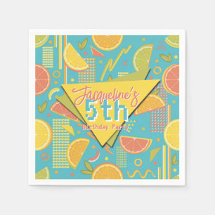 Retro Blauwe Zomer Citrus Vrucht Verjaardag Servet
