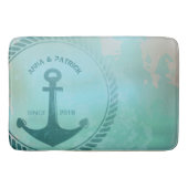 Retro Blauwgroen Anchor Nautical Wedding Custom Badmat (Voorkant)