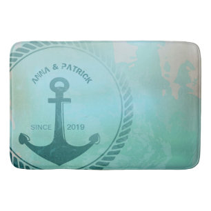 Retro Blauwgroen Anchor Nautical Wedding Custom Badmat