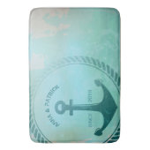  Retro Blauwgroen Anchor Nautical Wedding Custom Badmat (Voorkant Verticaal)