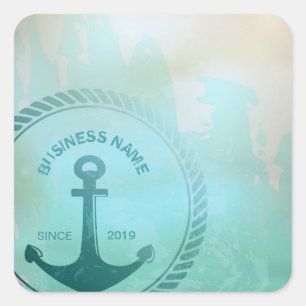 Retro Blauwgroen Anker Nautische Huwelijksdouane Vierkante Sticker