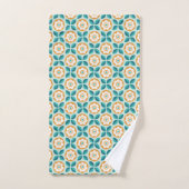 Retro Blauwgroen Aqua Sinaasappel Bloemen Geometri Bad Handdoek (Handdoek)