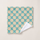 Retro Blauwgroen Aqua Sinaasappel Bloemen Geometri Bad Handdoek (Wasdoekje)