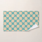 Retro Blauwgroen Aqua Sinaasappel Bloemen Geometri Bad Handdoek (Handdoek)