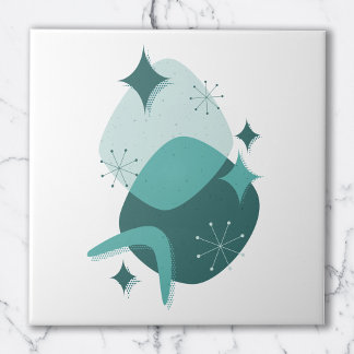 Retro Blauwgroen atoomtijdperk midden eeuw Abstrac Tegeltje