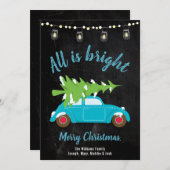 Retro Blauwgroen autostructuur en -verlichting all Feestdagenkaart (Voorkant / Achterkant)