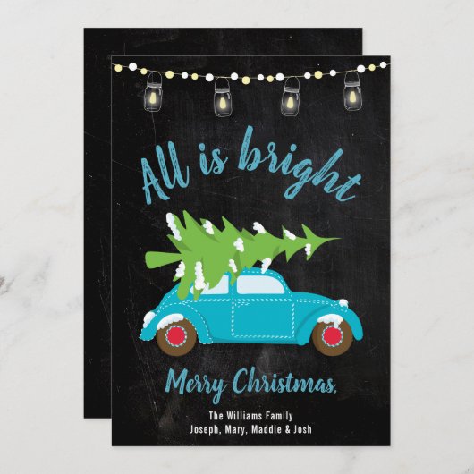 Retro Blauwgroen autostructuur en -verlichting all Feestdagenkaart (Voorkant / Achterkant)