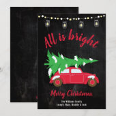 Retro Blauwgroen autostructuur en -verlichting all Feestdagenkaart (Voorkant / Achterkant)