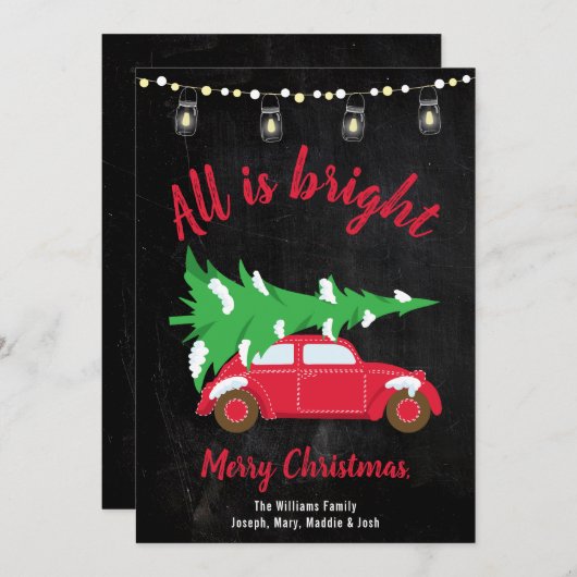 Retro Blauwgroen autostructuur en -verlichting all Feestdagenkaart (Voorkant / Achterkant)