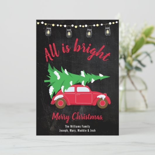 Retro Blauwgroen autostructuur en -verlichting all Feestdagenkaart (Staand voorkant)