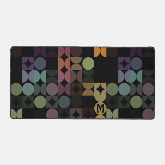 Retro Blauwgroen Blauw Groen Bruin Zwart Pop Kunst Bureaumat (Voorkant)